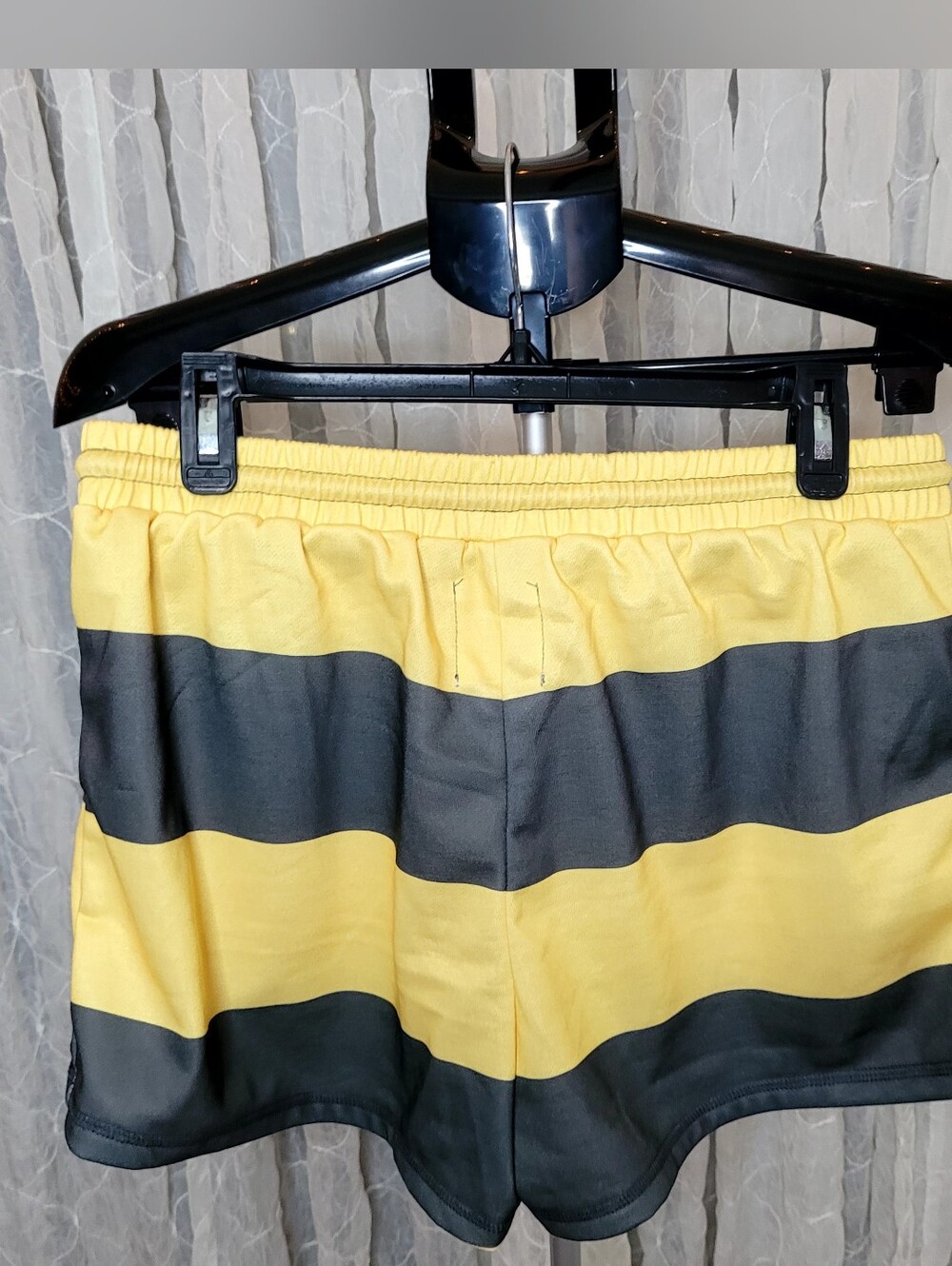 LovLov 2 Piece Set Yellow Grey Rugby Striped Half Zip Shorts Lounge L - Picture 9 of 12